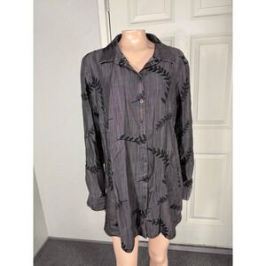 Soft Surroundings Button Women's Shirt L Floral Bohemian Embroidered Tencel I6